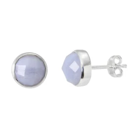 Boucles d oreilles Argent 925 Calcédoine facettée 7mm Puces d oreilles pierres rondes facettées 7mm diamètre Pierres maint...