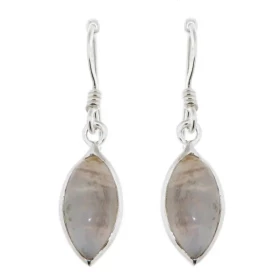 Boucles d oreilles Pendantes Argent 925 Calcédoine Pierres taille navette 14x7mm Longueur: 35mm