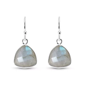 Boucles d oreilles Argent 925 Labradorite Ces boucles d oreilles pendantes sont serties pierres triangulaire taillée dome ...