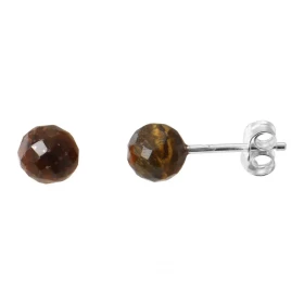 Boucles d oreilles Argent 925 oeil tigre Boules Facettées 6mm Boucles d oreilles composées boules oeil tigre montées sur t...