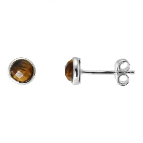 Boucles d oreilles Argent 925 Oeil Tigre Rond facetté 5mm Puces d oreilles pierres rondes facettées 5mm diamètre Pierres m...