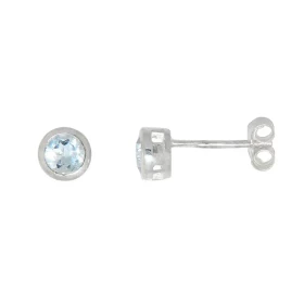 Boucles d oreilles Argent 925 Topaze Bleue diamètre 5mm Serti clos