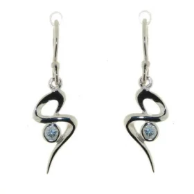 Boucles d oreilles Argent 925 Topaze Bleue serties pierres 6.5mm diamètre Longueur : 20 mm 