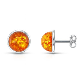  Boucles d oreilles Ambre Argent 925 sertie demi pierres rondes Diamètre du motif : 10 mm Diamètre pierre : 8mm 