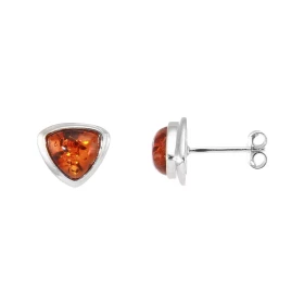 Boucles d oreilles Ambre Argent 925 serties pierres triangulaires 8 x 8 mm Dimensions du motif : 10x10 mm 