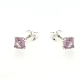 Boucles d oreilles Argent 925 Améthyste serties pierres carrées 4x4mm 