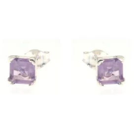 Boucles d oreilles Argent 925 Améthyste serties pierres carrées 6mm coté 