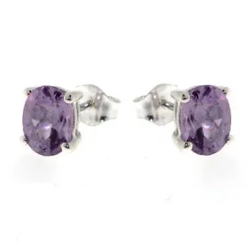  Boucles d oreilles Argent 925 Am&eacute;thyste serties pierres ovales 8x6mm 