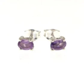  Boucles d oreilles Argent 925 Am&eacute;thyste serties pierres ovales 6x4mm 