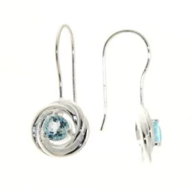 Boucles d oreilles Argent 925 Topaze Bleue Traitée serties pierres 5mm diamètre Motifs composés d anneaux entrelacés (Diam...