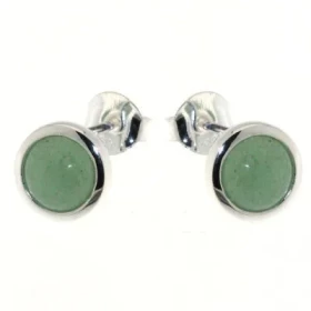 Boucles d oreilles Argent 925 Aventurine serties pierres 7mm diamètre Diamètre du motif : 9,5mm 
