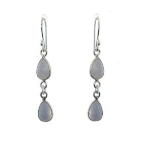 Boucles d oreilles Argent 925 Calcédoine serties pierres forme poire Longueur : 4,5cm Dimensions des pierres : 10x6mm