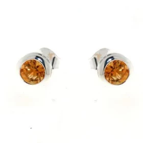 Boucles d oreilles Argent 925 Citrine serties pierres 5mm diamètre 