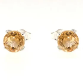 Boucles d oreilles Argent 925 Citrine serties pierres rondes 8mm diamètre 