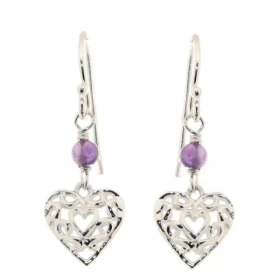 Boucles d oreilles Pendantes Argent Améthyste Ces boucles d oreilles sont composées d un coeur ajouré argent petites pierr...