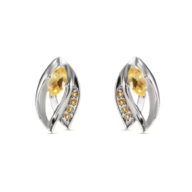 Boucles d oreilles Argent Citrine Navette Motif Argent 925 rhodié mesurant 12x7mm Chaque boucle est sertie d une pierre ta...
