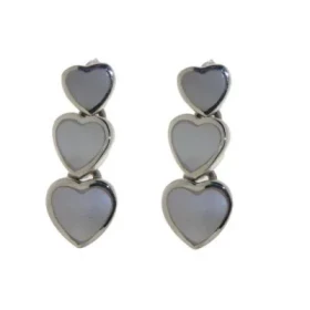 Boucles d oreilles Argent 925 Nacre composées 3 petits coeurs, longueur : 2cm