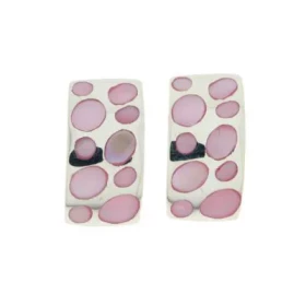 Boucles d oreilles Argent 925 Nacre , motif ondulé 17x9mm incrustion nacre