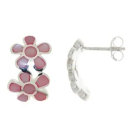 Boucles d oreilles Argent 925 Nacre rose Motif ondulé composé deux fleurs 9x9mm 