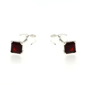 Boucles d oreilles Argent 925 Grenat serties pierres carrées 4x4mm 