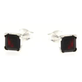 Boucles d oreilles Argent 925 Grenat serties pierres carrées 6mm coté 