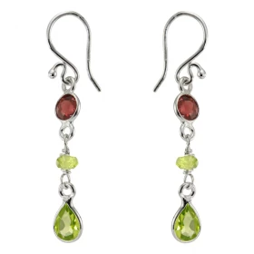 Boucles d oreilles Argent 925 emaillement grenats péridots Longueur : 4,5cm 