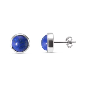Puces d oreilles Argent Lapis Ces boucles d oreilles sont serties Lapis Lazuli ronds taillés cabochon Le diamètre des pier...