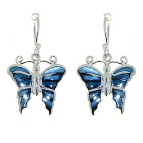 Bleue Boucles d oreilles Argent 925 Nacre Bleue, Motif papillion 17x17mm Longueur (attache incluse) : 30mm 