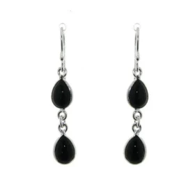 Boucles d oreilles Argent 925 Onyx serties pierres forme poire Longueur : 4,5cm Dimensions des pierres : 10x6mm