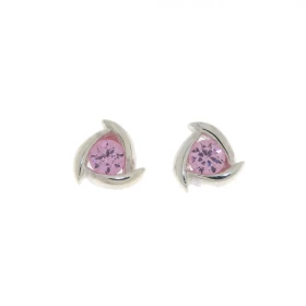 Boucles d oreilles Argent 925 Oxyde Zirconium rose, motif moderne forme triangulaire serti d une pierre 4mm