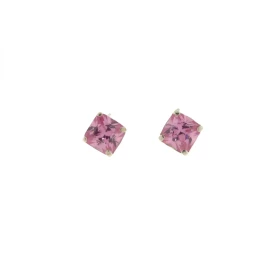 Boucles d oreilles Argent 925 Oxyde Zirconium Rose serties pierres carrées 5mm, chaton 4 griffes