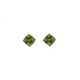 Boucles d oreilles Argent 925 Oxyde Zirconium Vert (couleur péridot) serties pierres carrées 5mm, chaton 4 griffes