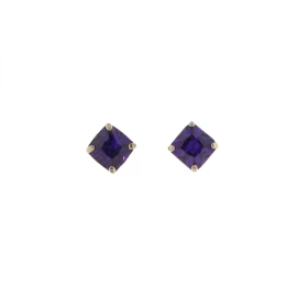 Boucles d oreilles Argent 925 Oxyde Zirconium Violet (couleur améthyste foncée) serties pierres carrées 5mm, chaton 4 griffes