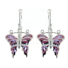 Rose Boucles d oreilles Argent 925 Nacre Rose, Motif papillion 17x17mm Longueur (attache incluse) : 30mm 