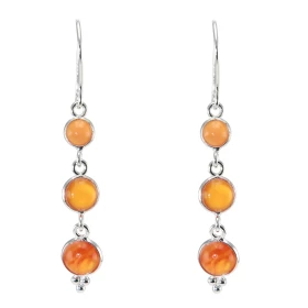 Boucles d oreilles Argent 925 Cornaline serties pierres rondes 5, 6 7mm diamètre Longueur : 5cm 