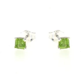 Boucles d oreilles Argent 925 Péridot serties pierres carrées 4x4mm 
