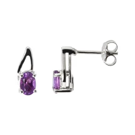 Boucles d oreilles Argent Rhodié Améthyste Ovale 6x4mm Dimensions du motif (boucle vue face) : 12x5mm Pierres ovales 6x4mm...