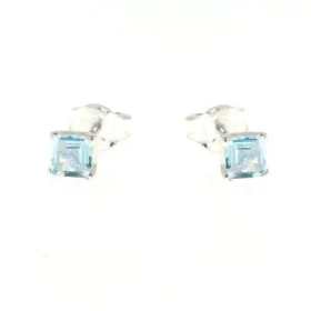 Boucles d oreilles Argent 925 Topaze Bleue serties pierres carrées 4x4mm 