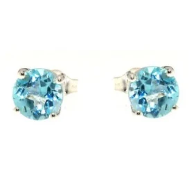  Boucles d oreilles Argent 925 Topaze Bleue serties pierres rondes 8mm diam&egrave;tre 