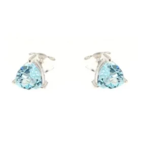 Boucles d oreilles Argent 925 Topaze Bleue serties pierres taille trillion 6mm coté 