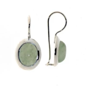 Boucles d oreilles Argent 925 Aventurine serties pierres 10x8mm, hauteur totale : 25mm