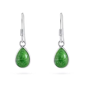 Boucles d oreilles pendantes serties pierres forme poire Les pierres varieté Aventurine sont taillées cabochon La dimensio...