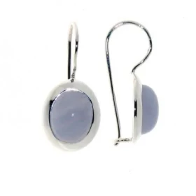 Boucles d oreilles Argent Calcédoine serties pierres 10x8mm, hauteur totale : 25mm