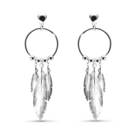 Boucles d oreilles argent un cercle, sur ce cercle trois breloques plumes Diamètre du cercle : 18 mm Tailles des breloques...