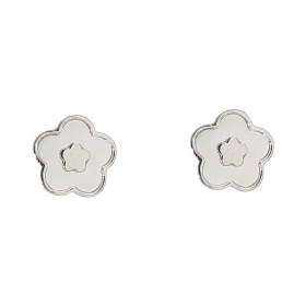 Boucles d oreilles clou argent rhodié forme fleur nacre 8x8mm diamètre Système d attache : poussette belge