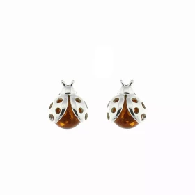  Boucles d oreilles Coccinelles Ambre Argent 925 Boucles d oreilles Argent 925 Ambre couleur cognac Ambres taillées demi s...