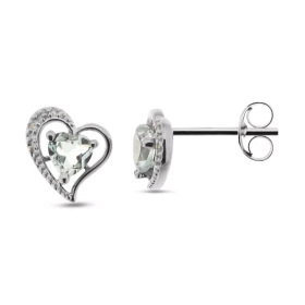 Boucles d oreilles Coeur Aigue Marine Diamant Or Blanc 375 Ces Aigues Marines sont taillées Coeur mesurent 4x4mm Deux peti...
