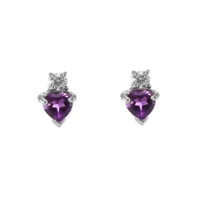 Boucles d oreilles Coeur Argent 925 Rhodié Améthyste Oxyde Chaque boucle est sertie d une pierre forme coeur mesurant 5x5m...