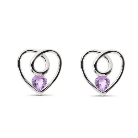 Boucles d oreilles Coeur Argent Améthyste Motif Argent 925 rhodié mesurant 12x12mm Chaque boucle est sertie d une pierre t...
