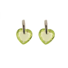 Boucles d oreilles Argent 925 Oxyde Zirconium Vert (couleur péridot) serties pierres forme coeur 10x10mm